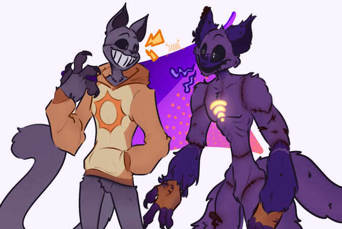 Flat shaded art commission for a friend of their two original characters