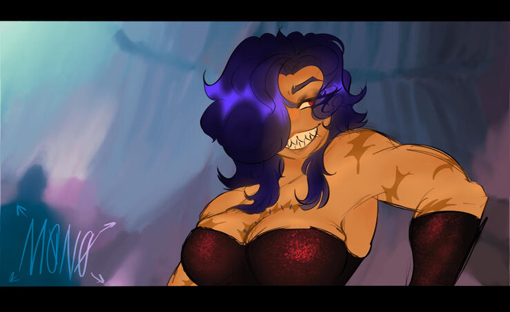 Unrendered art of a Jessica Rabbit redraw with a Butcher Wally character ( character idea by Schmeat )